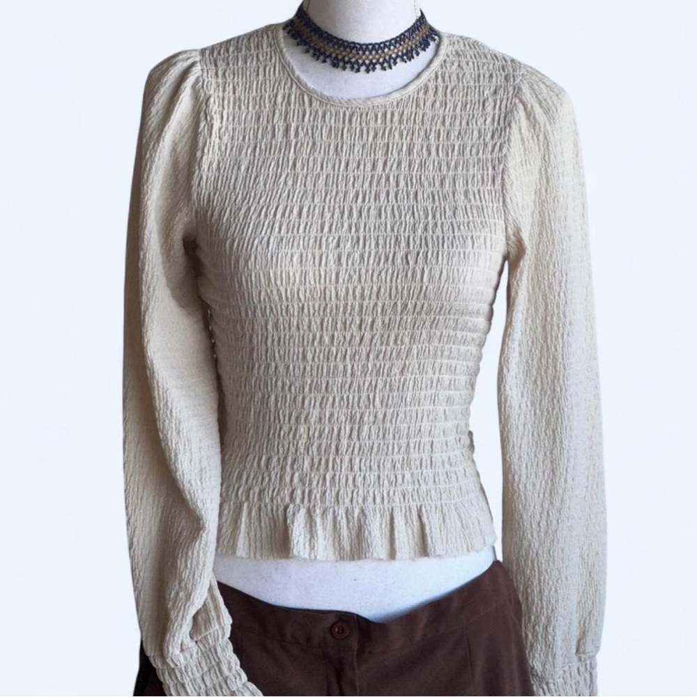 Elegant Cream Smocked Women's Top